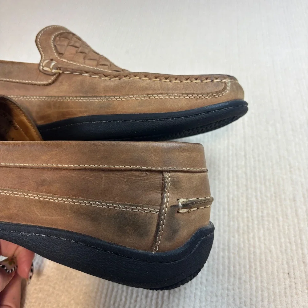 Johnston and‎ Murphy Mens 10M Tidwell Woven Leather Loafers Tan Brown JM Flex